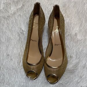 Christian Louboutin Metallic Gold Peep-Toe Pumps